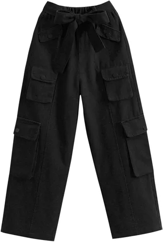 Vista 2 de Rolanko Pantalones cargo holgados de pierna ancha Y2K de cintura alta para niños pantalones sueltos casuales de 4 a 15 años