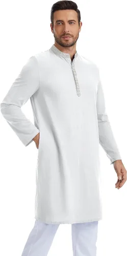 Vista 4 de LVCBL Muslim Thobe para hombres Caftán para hombres Hombres Islamic Thobe Mens Kaftan Blanco