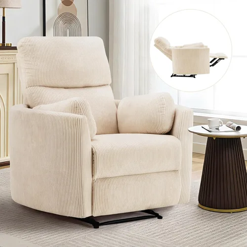 Vista 12 de Furnimart Silla reclinable manual pequeña para espacios compactos, chenilla sobrerelleno, cojín grueso, cómodo sofá reclinable individual