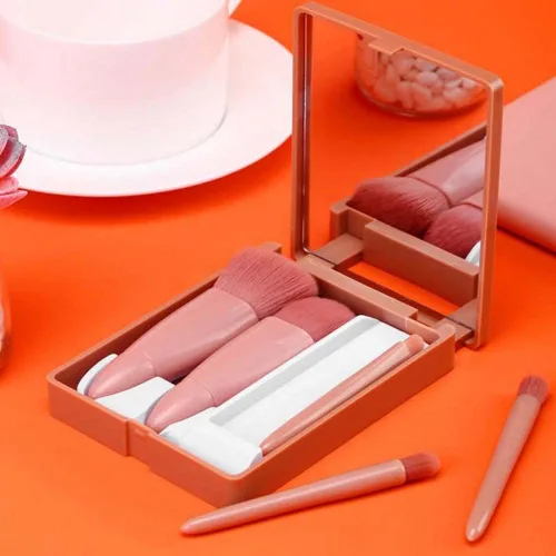 Vista 2 de COSHINE - Juego de brochas de maquillaje de viaje fáciles de usar, kit de 5 brochas cosméticas de función completa (5 piezas con espejo)