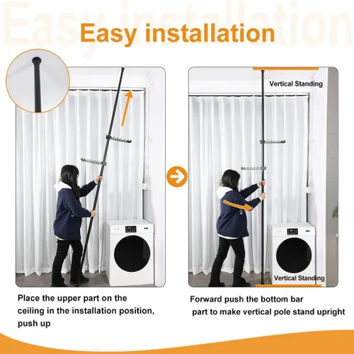 Vista 7 de Hershii - Perchero telescópico para colgar ropa, poste de tensión 4 Tiers Coat Tree Garment Drying Stand Floor to Ceiling Corner Storage Organizer