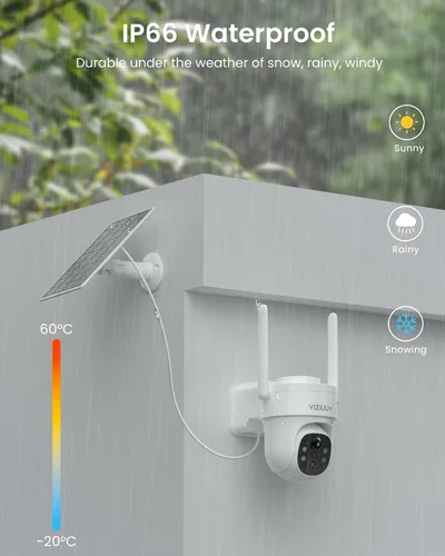 Vista 9 de VIZIUUY Cámara de seguridad solar de 5 MP para exteriores, cámara de seguridad inalámbrica alimentada por batería con vista de 360°, panorámica e
