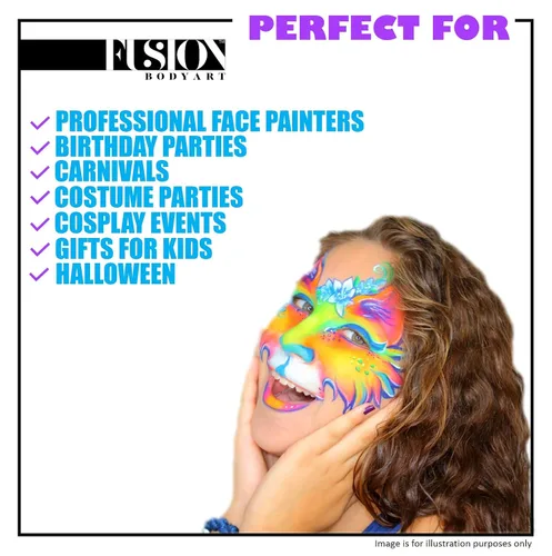 Vista 6 de Fusion Body Art Pintura facial profesional Prime Fresh Blue (1.26 onzas), suministros de pintura facial y corporal activada por agua, calidad