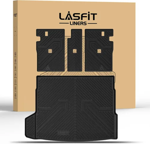 Vista 45 de LASFIT - Tapetes de suelo y maletero de auto, ajuste personalizado, de TPE, para todo tipo de clima, impermeable, juego completo, negros