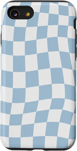 Vista 18 de Funda estética pastel azul claro remolino a cuadros para iPhone 16