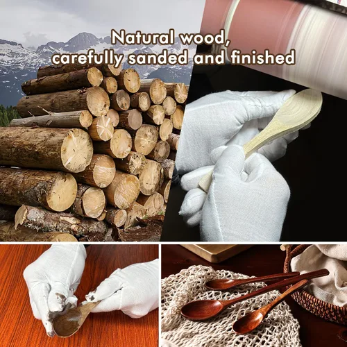 Vista 5 de Cucharas de madera de 6 pulgadas, juego de 6 cucharas de sopa, pequeños utensilios de madera para café, té, mermelada, azúcar, helado y sales