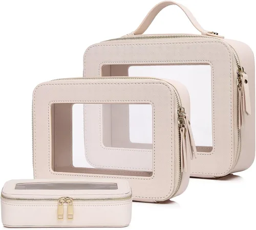 Vista 69 de Pinkmik Pequeña bolsa de maquillaje transparente, mini estuche para cosméticos, bolsa de aseo impermeable con cremallera, organizador de bolsos