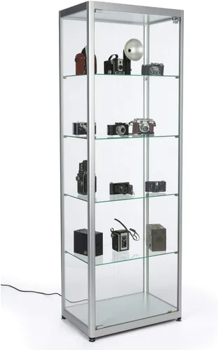 Vista 8 de Displays2go Torre de vidrio templado multinivel con iluminación - Negro (DCKDMT16B)