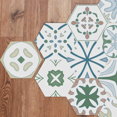 Vista 21 de Alwayspon 10 calcomanías hexagonales antideslizantes para el suelo, para decoración del hogar, despegar y pegar, autoadhesivas, para sala de estar
