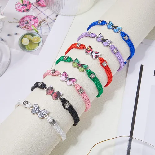 Vista 4 de Juego de 4 pulseras de cuentas para adolescentes y niñas, delicadas y lindas caricaturas de mariposa, margarita, flores eternas, juego de pulseras