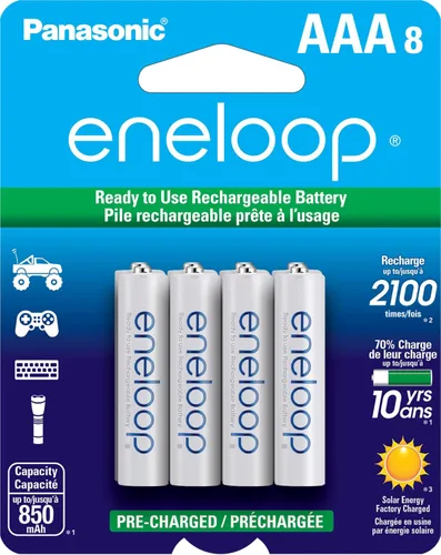 Vista 9 de Baterías recargables precargadas AA Panasonic Eneloop, 2100 Ni-MH AAA Paquete de 4 Blanco