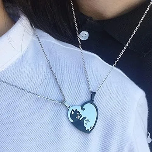 Vista 2 de Regalo de aniversario de Navidad para amigos, marido, esposa, collar de amistad de gato para 2 niñas y niños, collares a juego para mejores amigos