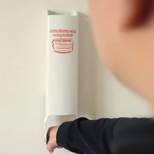 Vista 4 de Compactador de latas de aluminio blanco – Trituradora de latas de metal de 8/12/16 oz para montaje en pared resistente para seltzer de aluminio