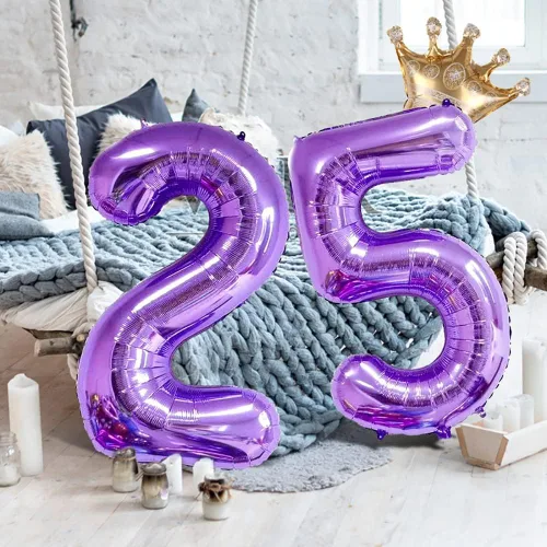 Vista 5 de Globo morado con el número 32 de 32 pulgadas, globos de aluminio jumbo con corona desmontable para decoración de fiesta de cumpleaños 38