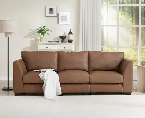 Vista 3 de EALSON Sofá modular seccional asiento medio sofá modular de piel sintética Asiento individual pieza seccional con funda extraíble marrón