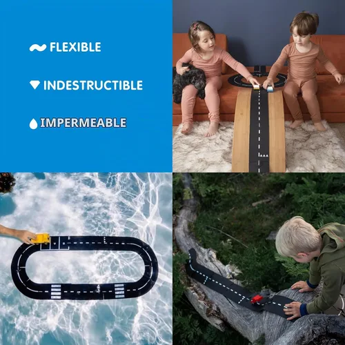Vista 2 de Waytoplay Expressway, Circuito de 16 piezas para autos de juguete - Flexible, indestructible e impermeable - Pistas modulares para automóviles