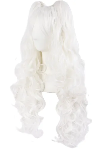 Vista 3 de Peluca MapofBeauty Lolita para disfraz, cabello largo, rizado, con coleta, Blanco