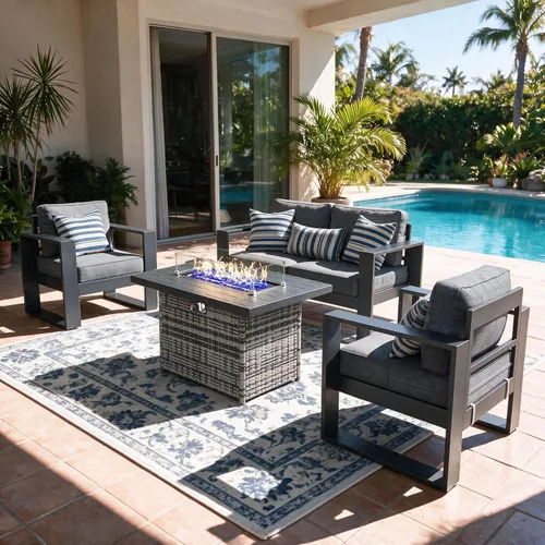 Vista 18 de LayinSun - Juego de muebles de patio de aluminio para exteriores de 4 piezas, sofá de conversación moderno de metal con mesa de café y cojines Negro