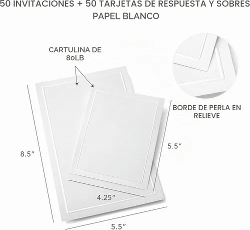 Vista 3 de Gartner Studios Border - Kit de invitación de boda, blanco perla, 50 unidades (61001)