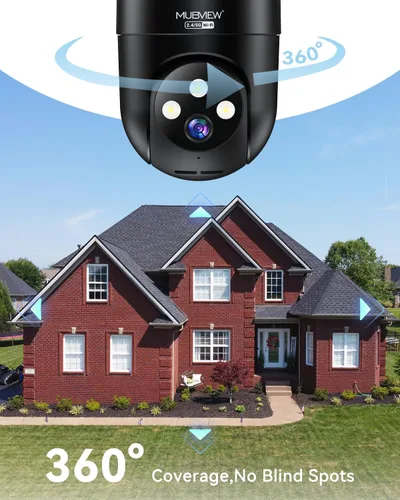 Vista 5 de MUBVIEW Cámaras de seguridad negras de 360° inalámbricas para exteriores, cámara exterior con cable 24/7 para seguridad del hogar, seguimiento