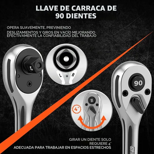 Vista 3 de HORUSDY Mango de trinquete de liberación rápida 90T de 1/2 pulgada, llave de vaso reversible de aleación de cromo con adaptador de 1/2 a 3/8 1/2