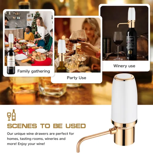 Vista 5 de Aireador de vino eléctrico, aireador de vino moderno, Dispensador de vino eléctrico, Vertedor de vino blanco y dorado, Bomba de vino, Vertedor