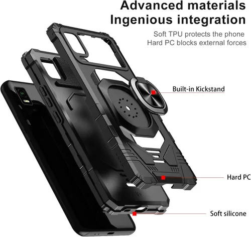 Vista 7 de Compatible con Cricket Debut Smart Case (2022) con protector de pantalla de vidrio templado, protector de cuerpo completo [grado militar], soporte