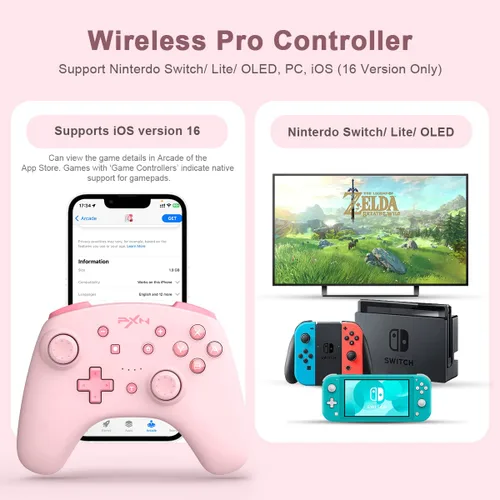 Vista 2 de PXN Wireless Switch Controller for Nintendo SwitchSwitch LiteOLED, Support iOS(16 Version Only) Switch Pro Controller with Turbo, Wake-up, Amiibo