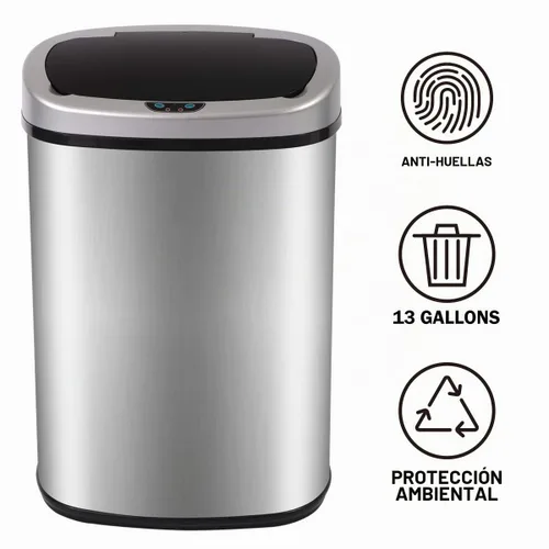 Vista 9 de Basurero de acero inoxidable automático sin tacto, con tapa para cocina, sala de estar, oficina, baño, sensor de movimiento electrónico sin contacto
