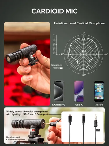 Vista 5 de USKEYVISION Kit de inicio de vlogging para iPhone y Youtuber, equipo de creación de contenido para iPhone 16/15Pro Max con trípode extensible