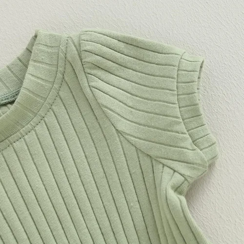 Vista 34 de Traje de verano para niña pequeña, de manga corta, acanalado, overol liso, pantalones cortos, ropa para recién nacidos