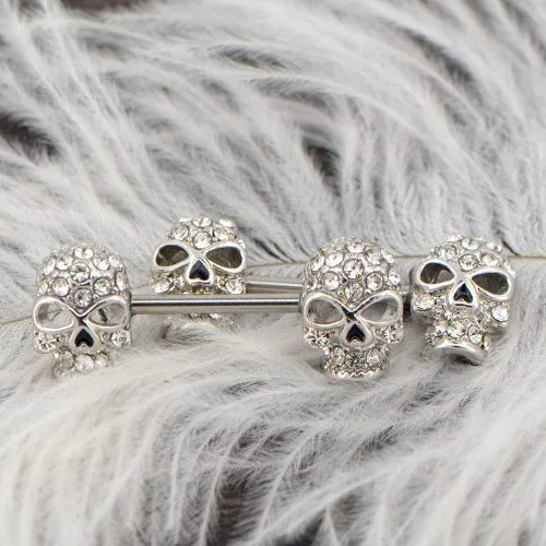 Vista 6 de OUFER 2 anillos de pezón de acero quirúrgico 14G 316L con circonita cúbica transparente para pezones piercing para pezón Metal circonita cúbica