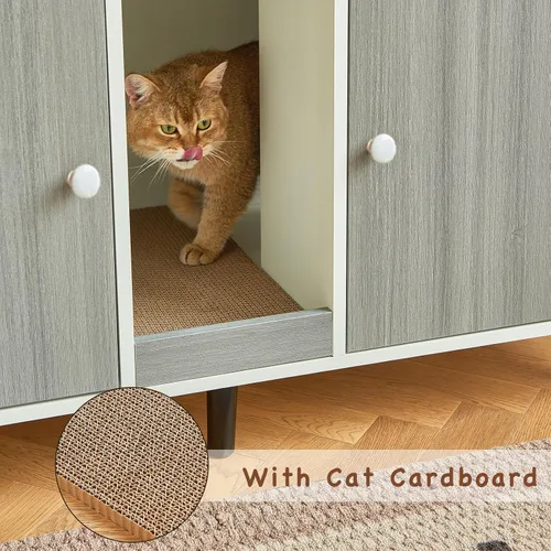 Vista 4 de Caja de arena para gatos para 2 gatos, caja de arena escondida con almohadilla para rascar, caja de arena cerrada, soporte de TV, mesa auxiliar