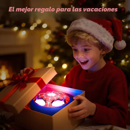 Vista 7 de Pelota de fútbol flotante con luz LED para niños, diseño de telaraña brillante y ojos LED, juguetes de fútbol flotantes de aire