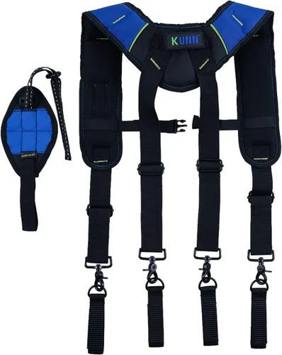 Vista 8 de KUNN Cinturón de herramientas con suspensión y pulsera magnética para carpintero, electricista, cinturón de herramientas, azul