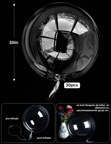 Vista 8 de Globos Bobo de 20 pulgadas – 30 globos transparentes de burbujas para rellenar, globo de helio para decoración de fiestas de bricolaje, cumpleaños