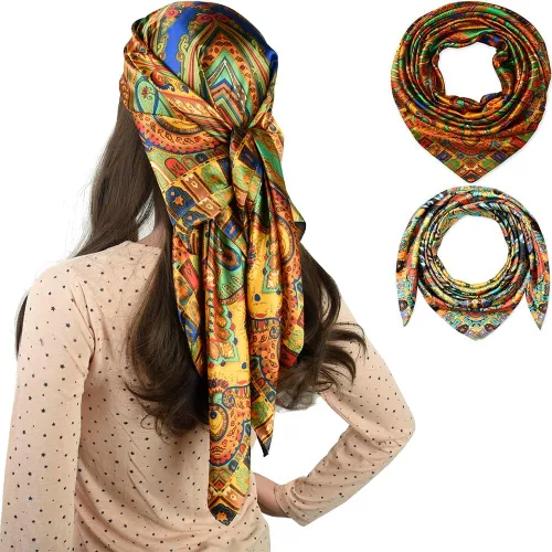 Vista 88 de corciova - Bufanda cuadrada grande para mujer, diadema sedosa para cabello rizado, lazo para dormir por la noche, bandana a la moda, 35 x 35