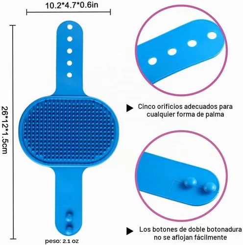 Vista 2 de Cepillo de baño para perros, cepillo de baño para mascotas, peine de goma para masaje relajante, 2 piezas con mango de anillo ajustable para perros