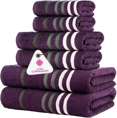 Vista 110 de CASA COPENHAGEN Exotic - Juego de 6 toallas de diseño de 100% algodón egipcio, color azul aguamarina, 550 GSM, 2 toallas de baño, 2 toallas de baño