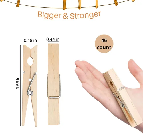 Vista 10 de LOTIMOYIA Pinzas de madera para ropa, 3.55 pulgadas, paquete de 46
