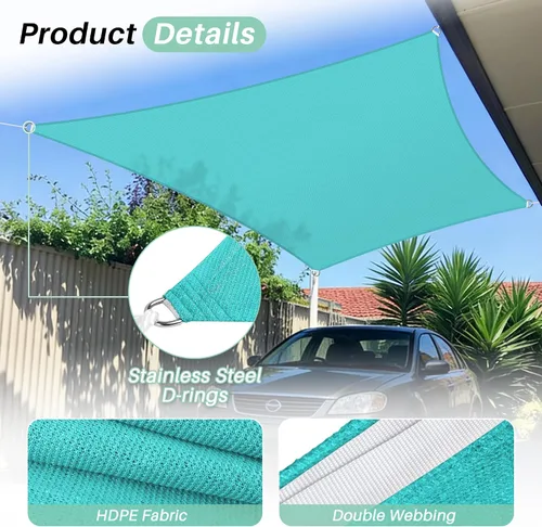 Vista 3 de SunnyRoyal Toldo tipo vela rectangular de 8 x 8 pies, para dar sombra a patios, exteriores, para jardín al aire libre (turquesa)