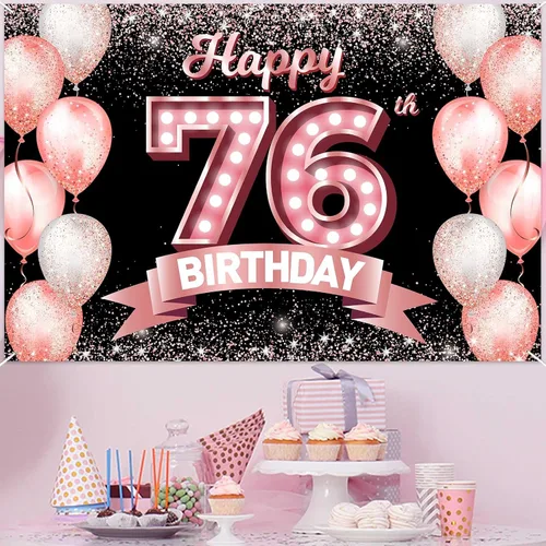 Vista 283 de Cartel de feliz cumpleaños décimo oro rosa, telón de fondo, saludos a 10 años, globos de confeti, decoración temática para niñas de 10 años