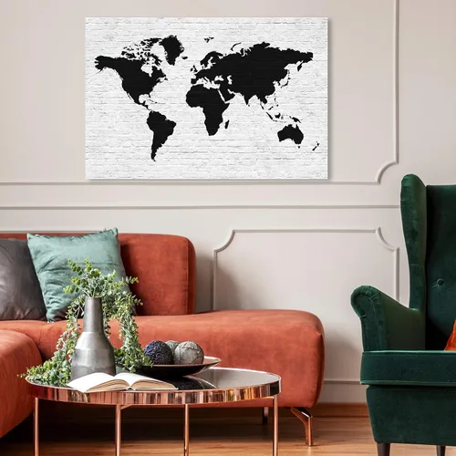 Vista 4 de The Oliver Gal Artist Co. Maps - Lienzo decorativo para pared, diseño de ladrillo limpio Mapamundi, decoración del hogar, 24 x 16 pulgadas, negro