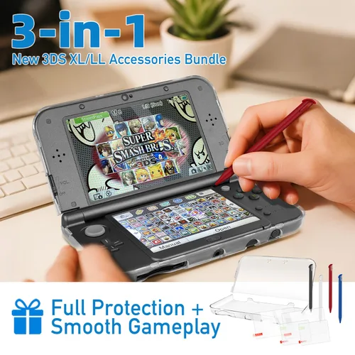 Vista 7 de 3-in-1 Accessories Kit for Nintendo New 3DS XL/LL – Clear Hard Case + Screen Protectors (Tempered Glass & PET) + 4 Stylus Pens – Protective Bundle