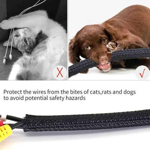 Vista 2 de Funda de organización de cables, protege al gato de los cables de masticación, protector de cable de telar de alambre, manga dividida