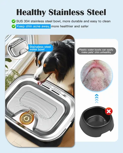 Vista 6 de Fuente de agua para perros de 2.6 galones – Fuente de acero inoxidable de 10 L para mascotas, fuente para gatos, dispensador de tazón para perros