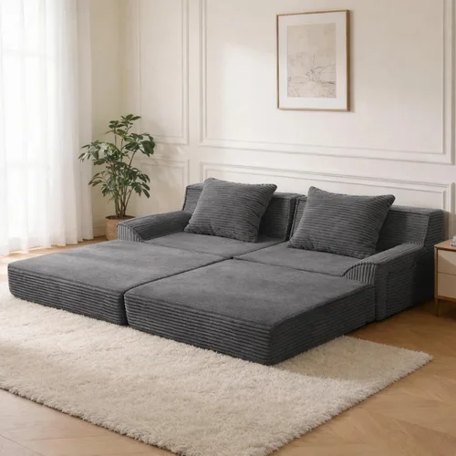 Vista 9 de Sofá cama convertible de 79 pulgadas, pana sin hueso con espuma viscoelástica, color beige
