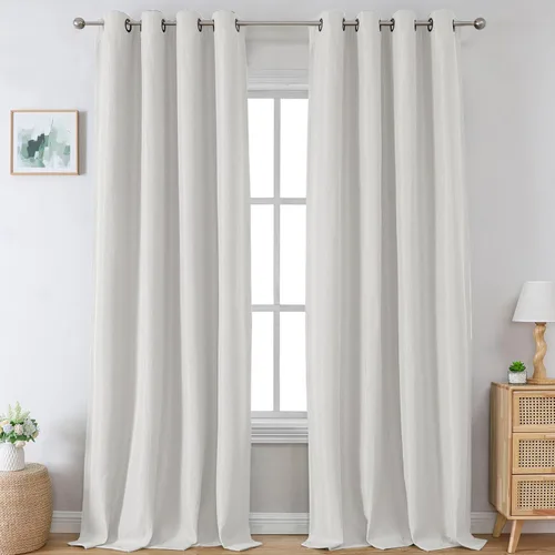 Vista 28 de H.VERSAILTEX Cortinas opacas de lino de 45 pulgadas de largo para dormitorio/sala de estar con aislamiento térmico con ojales, cortinas de lino