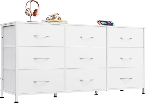 Vista 13 de WLIVE Soporte de TV para TV de 55 pulgadas, cómoda de 9 cajones para A-Rosa