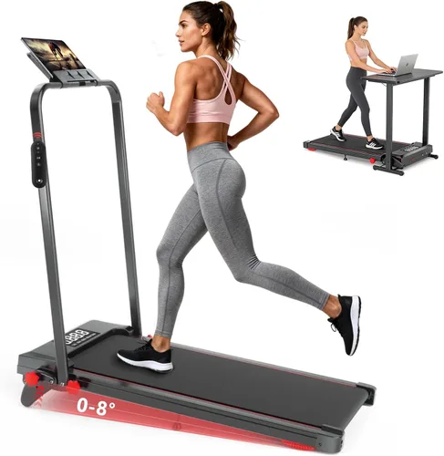 Vista 8 de Walking Pad Treadmill with Incline and Handle Bar, 7.5MPH Under Desk Foldable Treadmill for Home Office with Remote Control Negro azabache